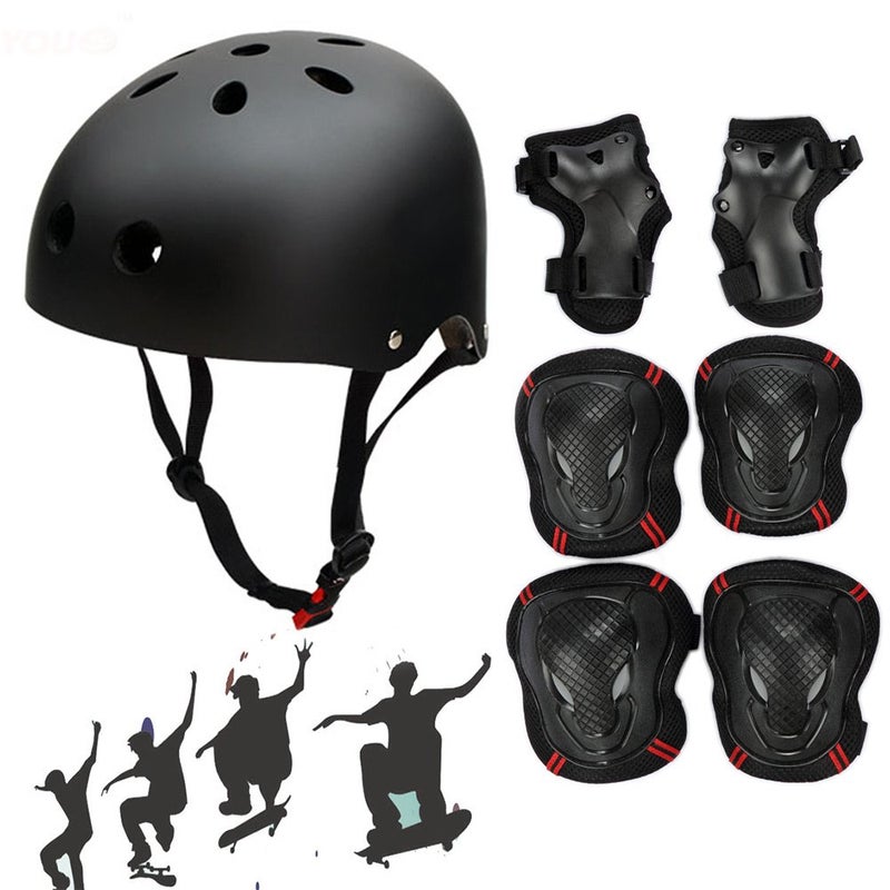 Besmall Adjustable Skateboard Skate Helmet with Protective Gear Knee Pads Elbow Pads Wrist Pads for Youth Outdoor Sports, BMX, Skateboard, Scooter, Bike, Roller, Kid's Protective Gear Set Black L - Image 1